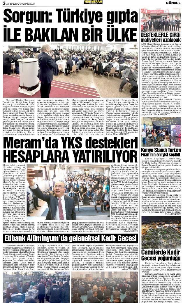 19 Nisan 2023 Yeni Meram Gazetesi
