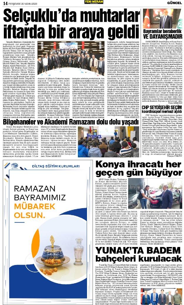 20 Nisan 2023 Yeni Meram Gazetesi
