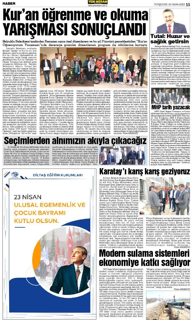 20 Nisan 2023 Yeni Meram Gazetesi
