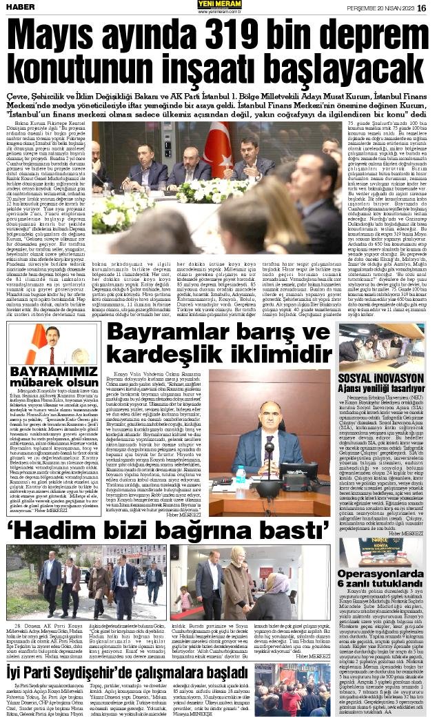 20 Nisan 2023 Yeni Meram Gazetesi
