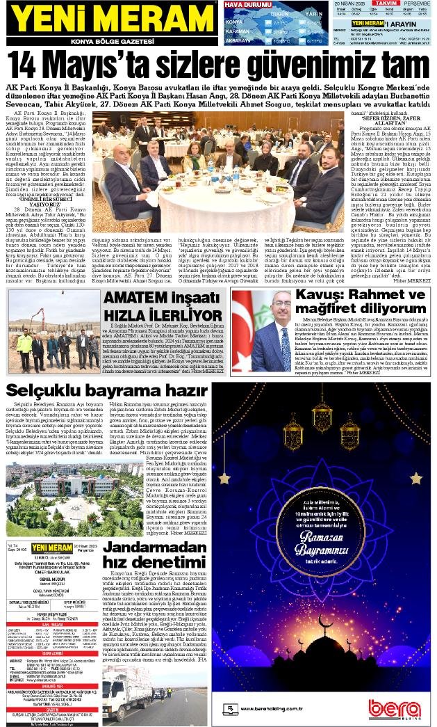 20 Nisan 2023 Yeni Meram Gazetesi
