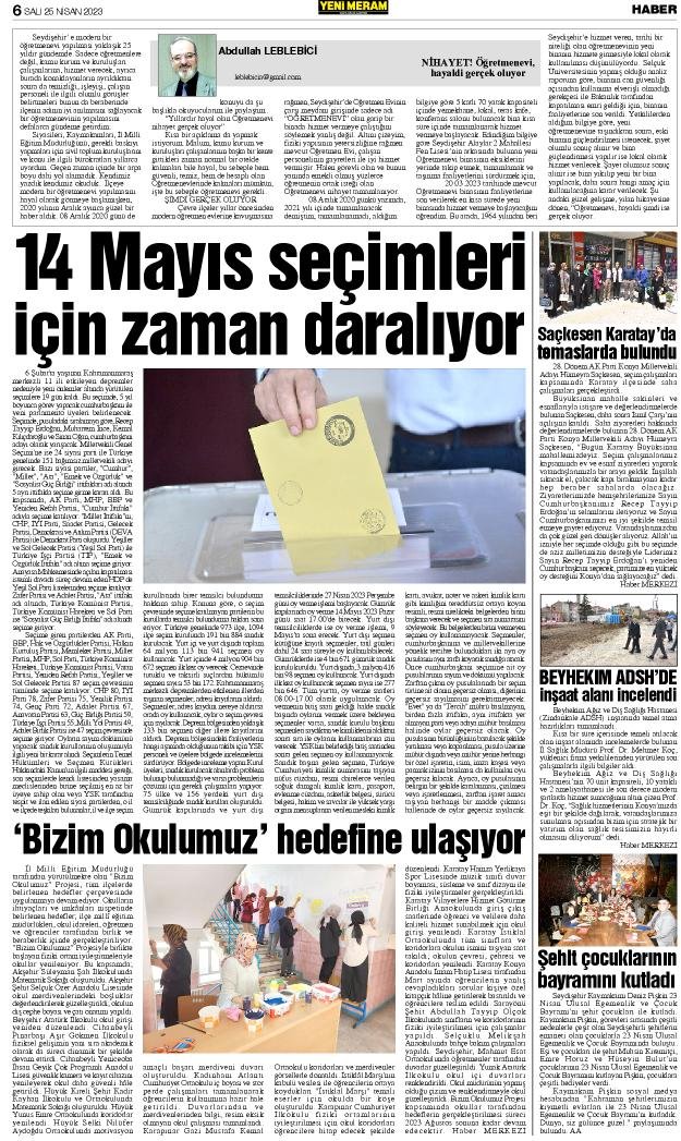 25 Nisan 2023 Yeni Meram Gazetesi
