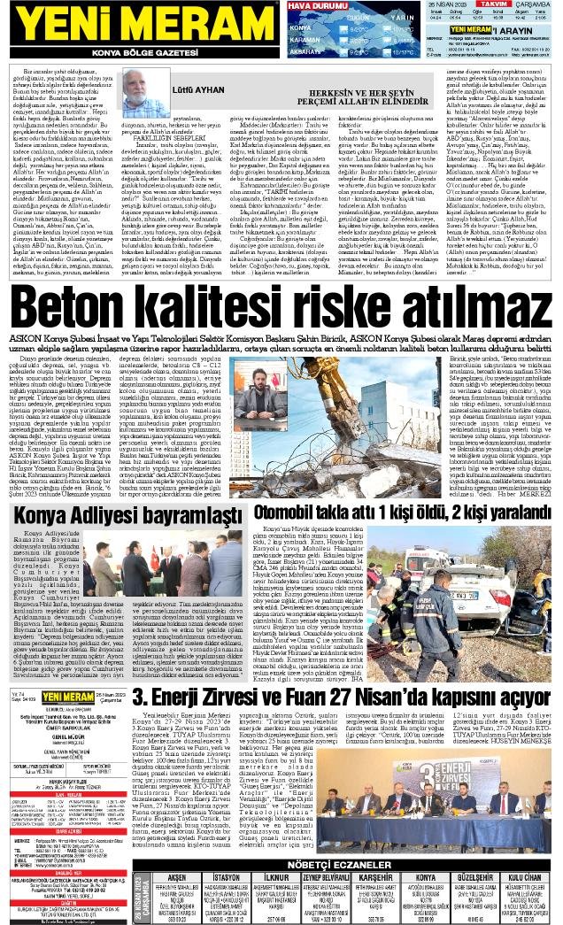 26 Nisan 2023 Yeni Meram Gazetesi
