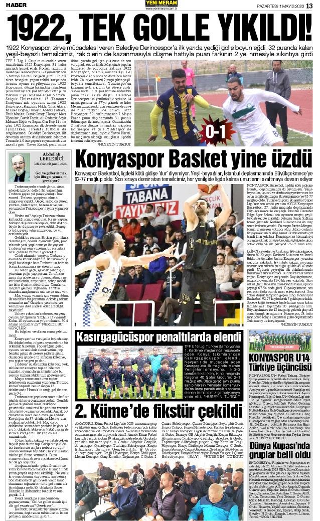 1 Mayıs 2023 Yeni Meram Gazetesi
