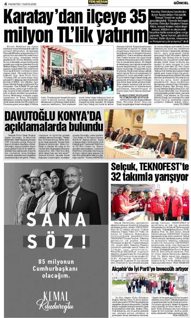 1 Mayıs 2023 Yeni Meram Gazetesi
