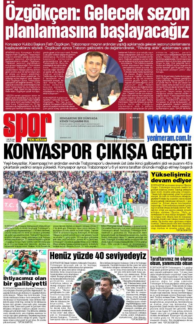 1 Mayıs 2023 Yeni Meram Gazetesi
