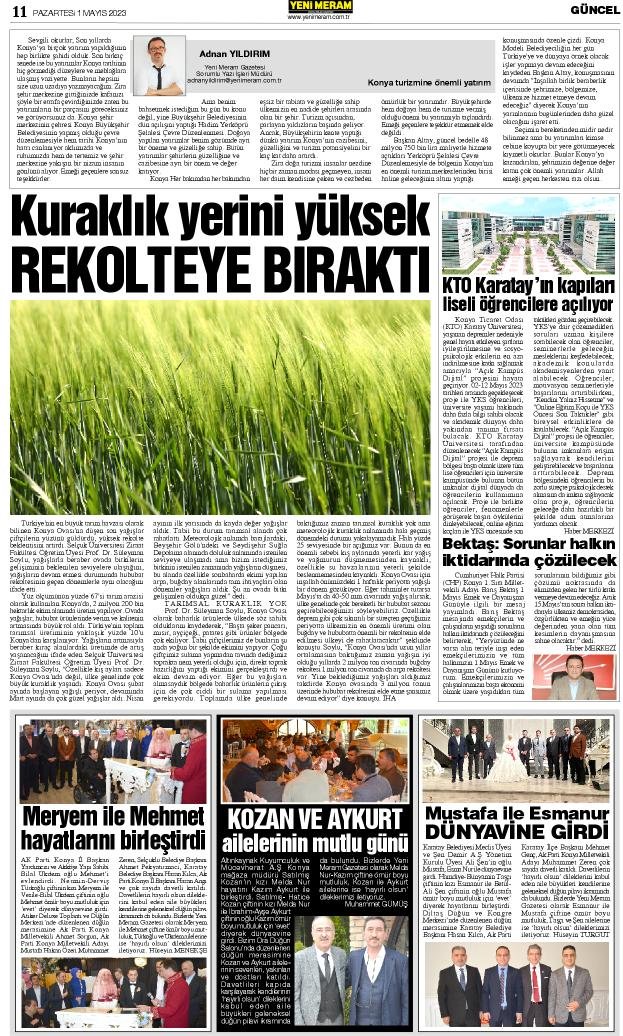 1 Mayıs 2023 Yeni Meram Gazetesi
