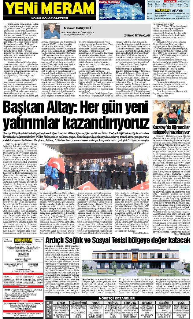 1 Mayıs 2023 Yeni Meram Gazetesi
