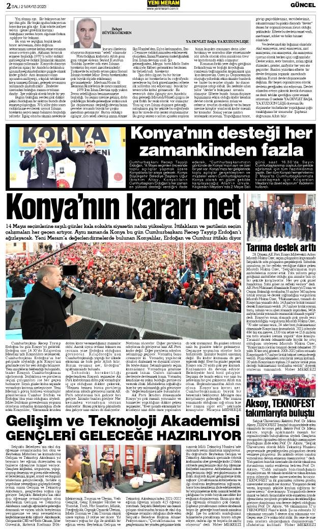 2 Mayıs 2023 Yeni Meram Gazetesi
