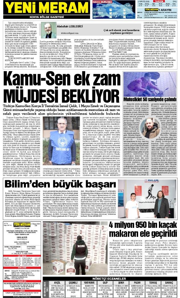 2 Mayıs 2023 Yeni Meram Gazetesi
