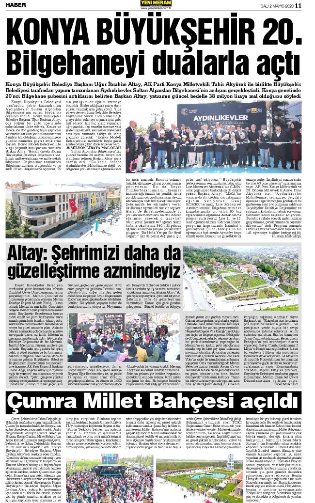 2 Mayıs 2023 Yeni Meram Gazetesi
