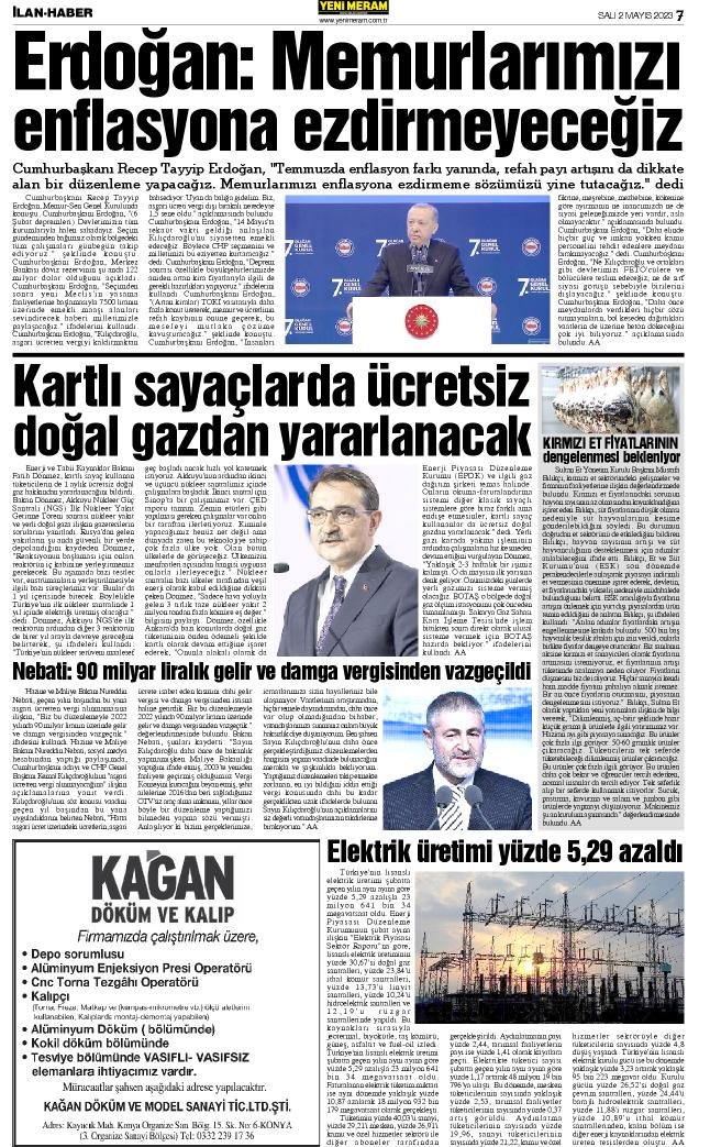 2 Mayıs 2023 Yeni Meram Gazetesi
