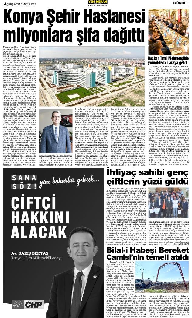 3 Mayıs 2023 Yeni Meram Gazetesi
