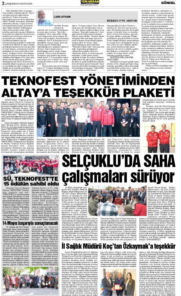 3 Mayıs 2023 Yeni Meram Gazetesi
