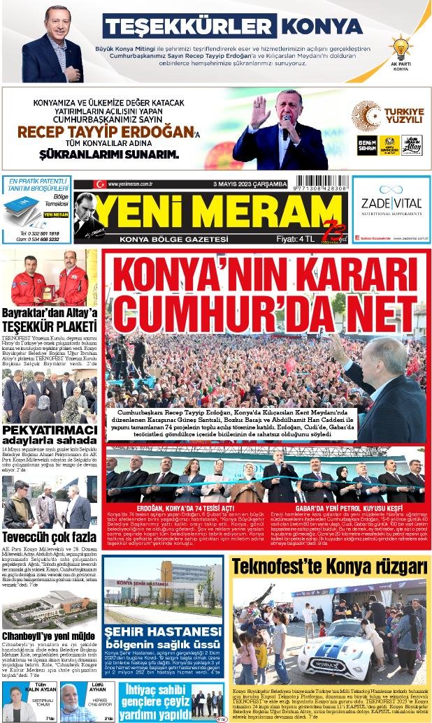 3 Mayıs 2023 Yeni Meram Gazetesi
