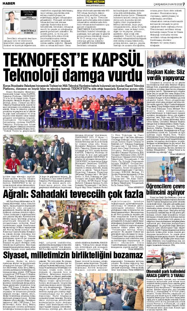 3 Mayıs 2023 Yeni Meram Gazetesi
