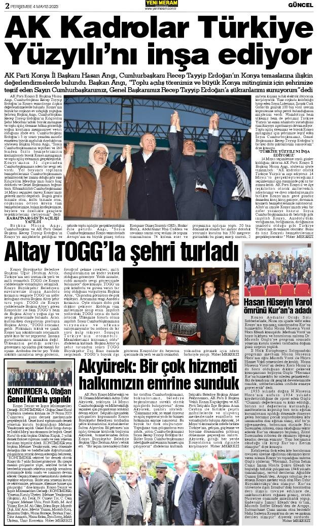 4 Mayıs 2023 Yeni Meram Gazetesi
