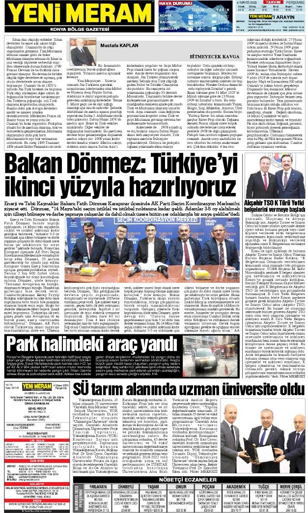 4 Mayıs 2023 Yeni Meram Gazetesi
