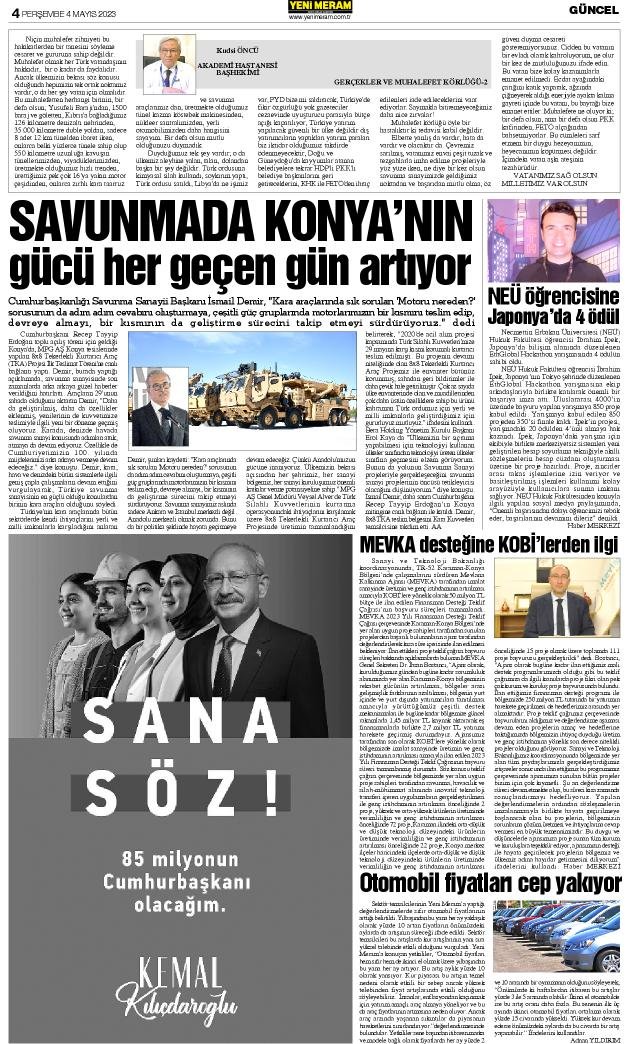 4 Mayıs 2023 Yeni Meram Gazetesi
