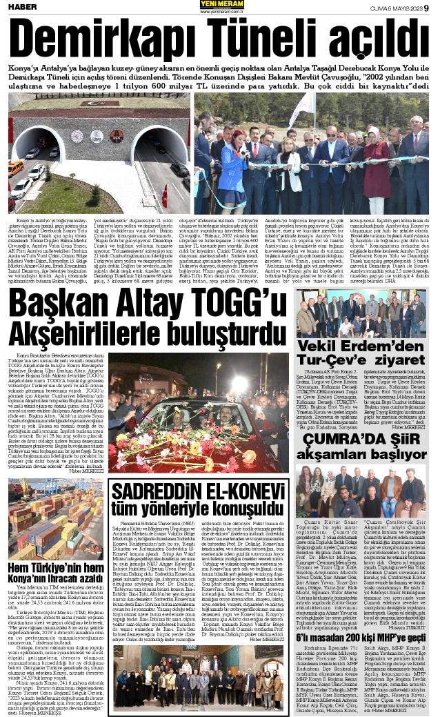 5 Mayıs 2023 Yeni Meram Gazetesi
