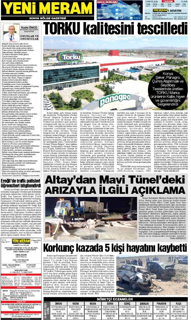 5 Mayıs 2023 Yeni Meram Gazetesi
