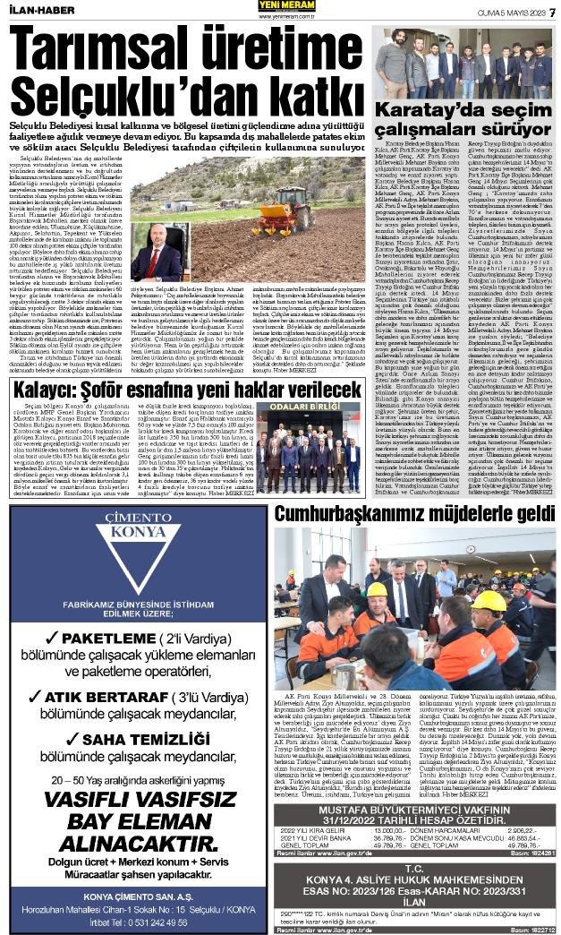 5 Mayıs 2023 Yeni Meram Gazetesi
