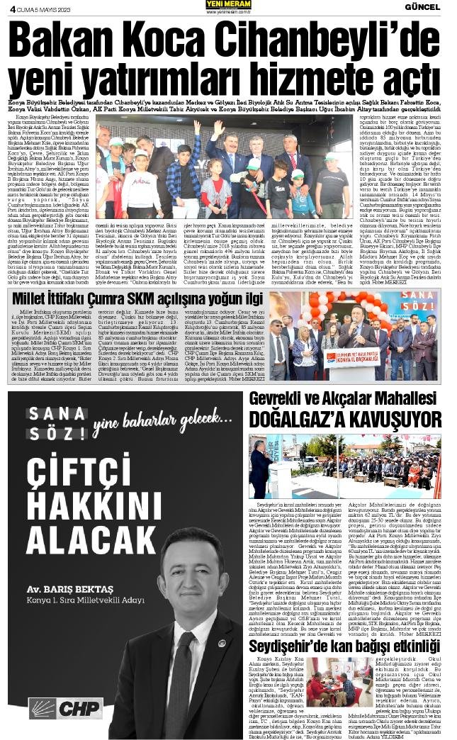 5 Mayıs 2023 Yeni Meram Gazetesi
