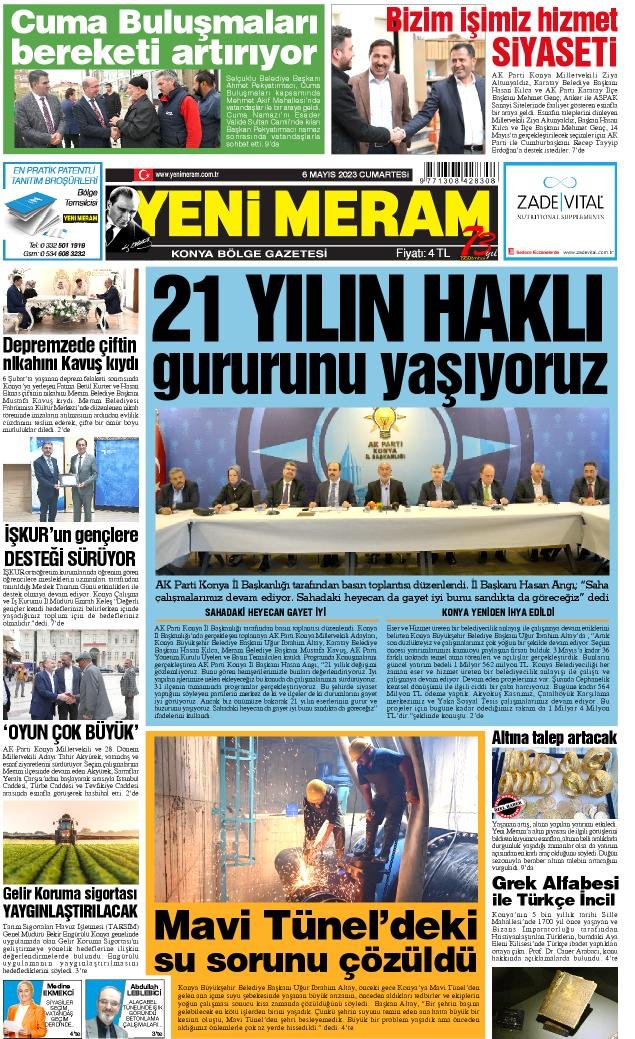 6 Mayıs 2023 Yeni Meram Gazetesi