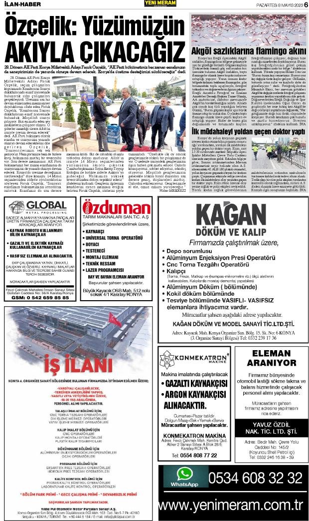 8 Mayıs 2023 Yeni Meram Gazetesi
