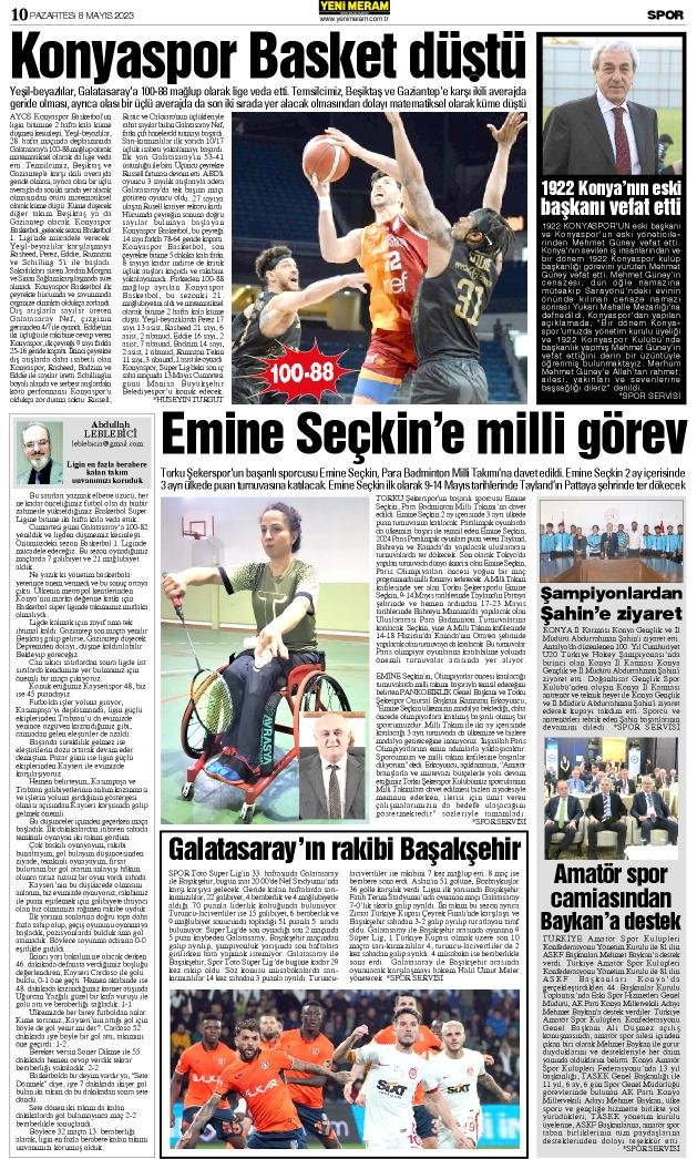 8 Mayıs 2023 Yeni Meram Gazetesi
