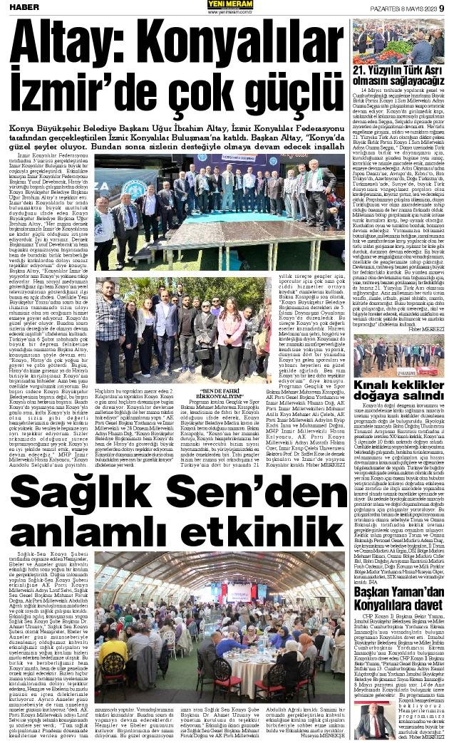 8 Mayıs 2023 Yeni Meram Gazetesi
