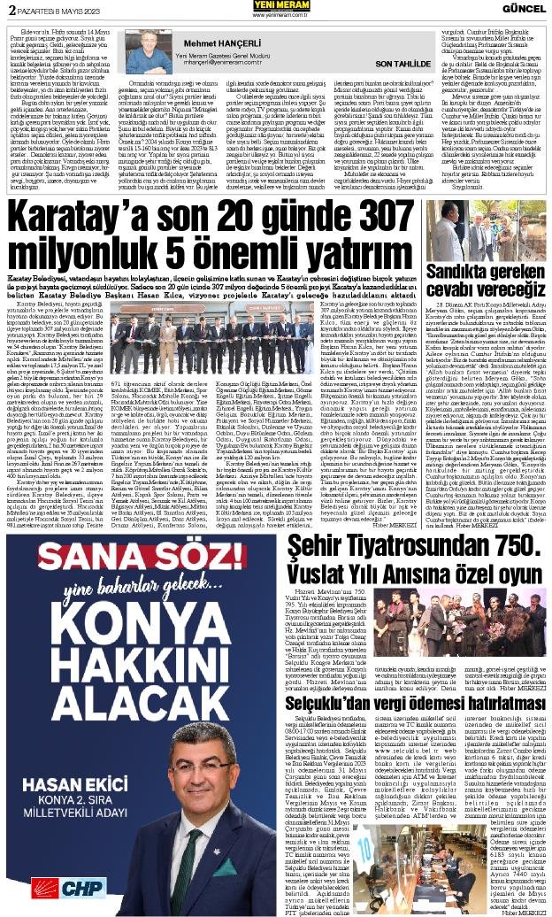 8 Mayıs 2023 Yeni Meram Gazetesi
