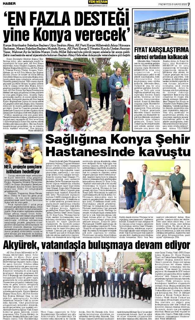 8 Mayıs 2023 Yeni Meram Gazetesi
