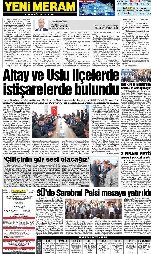 8 Mayıs 2023 Yeni Meram Gazetesi
