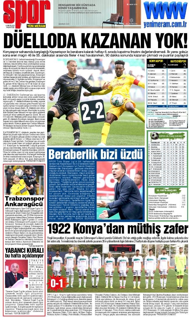 8 Mayıs 2023 Yeni Meram Gazetesi
