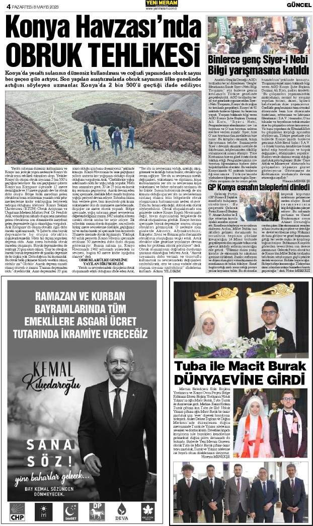 8 Mayıs 2023 Yeni Meram Gazetesi
