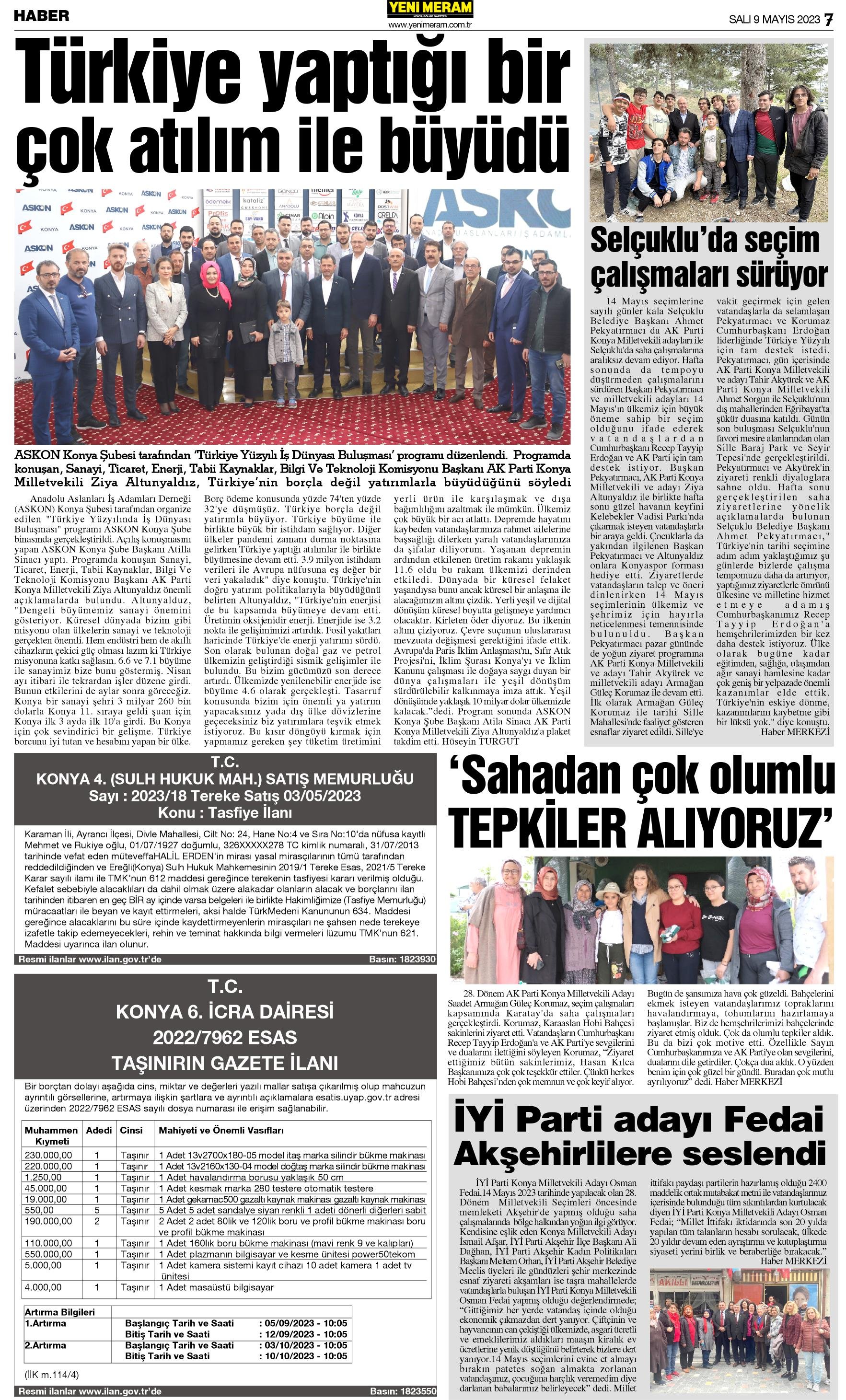 9 Mayıs 2023 Yeni Meram Gazetesi
