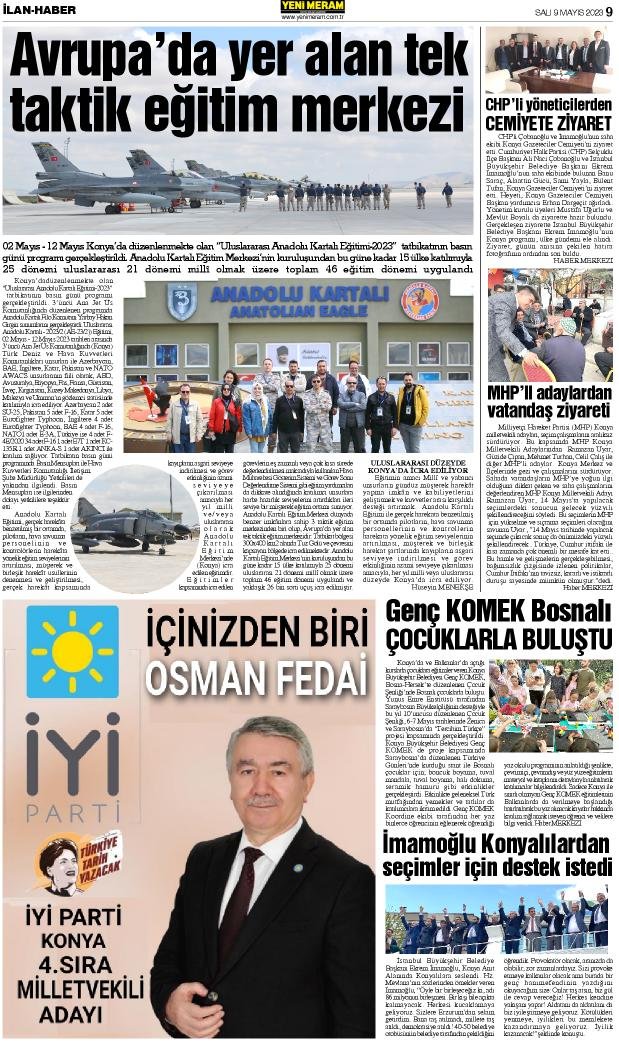 9 Mayıs 2023 Yeni Meram Gazetesi
