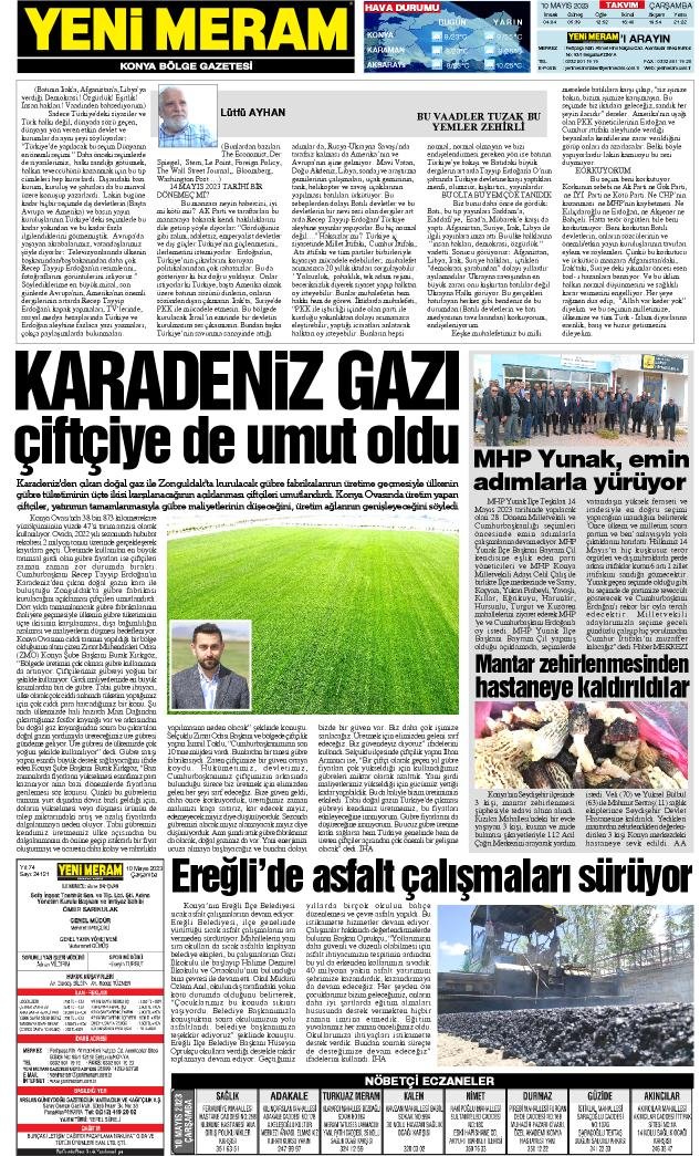 10 Mayıs 2023 Yeni Meram Gazetesi
