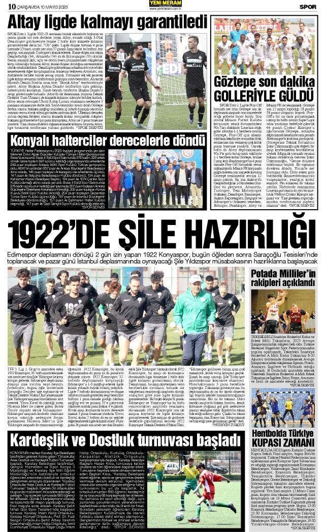 10 Mayıs 2023 Yeni Meram Gazetesi
