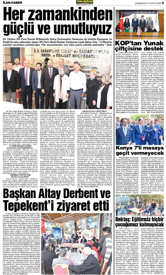 10 Mayıs 2023 Yeni Meram Gazetesi
