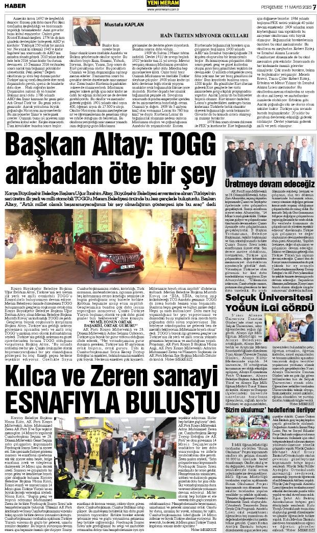 11 Mayıs 2023 Yeni Meram Gazetesi
