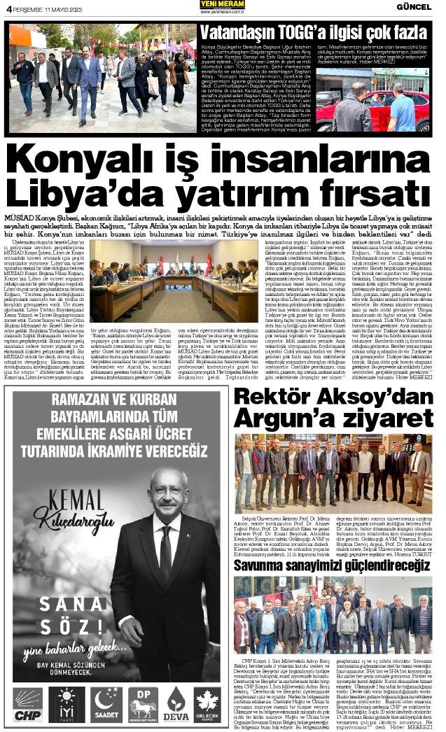 11 Mayıs 2023 Yeni Meram Gazetesi
