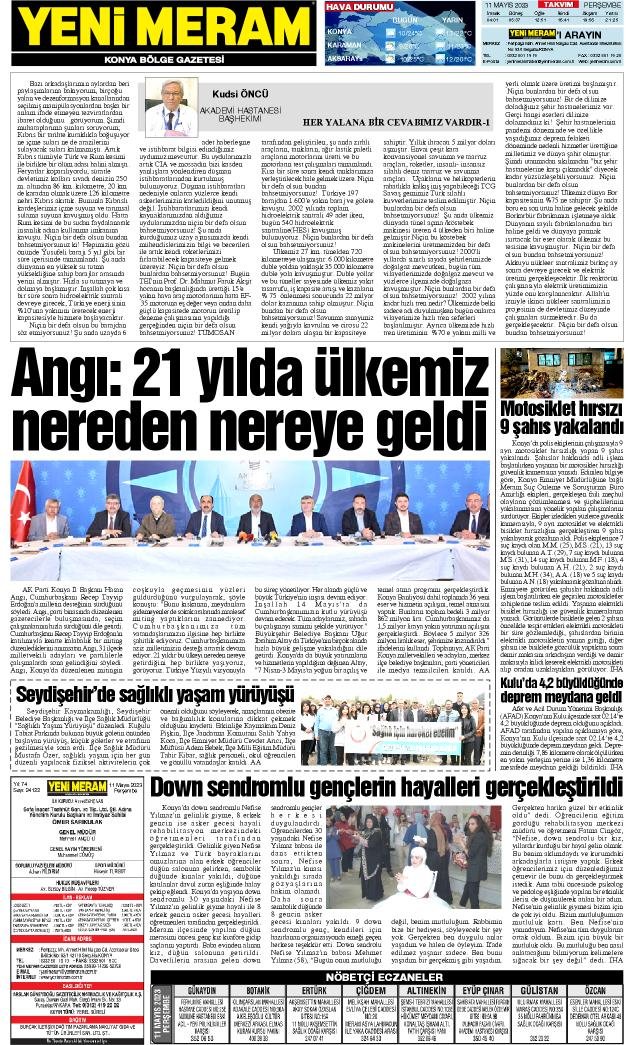 11 Mayıs 2023 Yeni Meram Gazetesi
