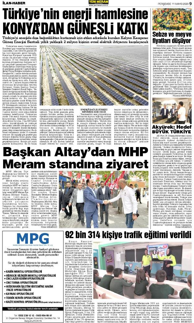 12 Mayıs 2023 Yeni Meram Gazetesi
