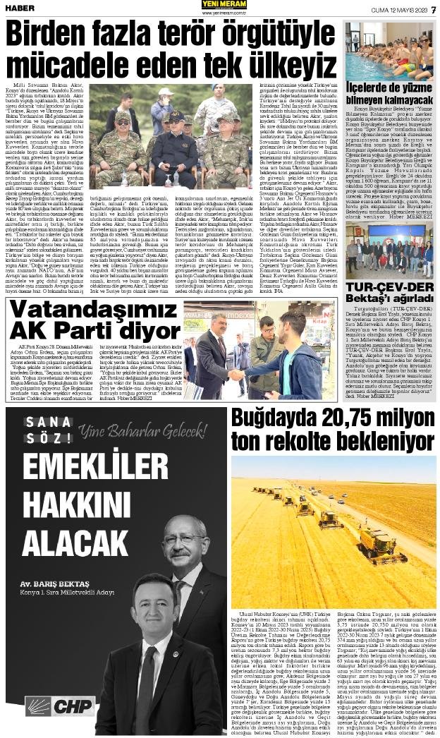 12 Mayıs 2023 Yeni Meram Gazetesi
