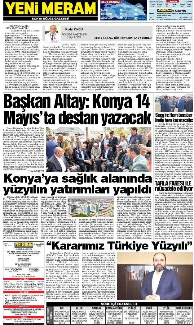 12 Mayıs 2023 Yeni Meram Gazetesi
