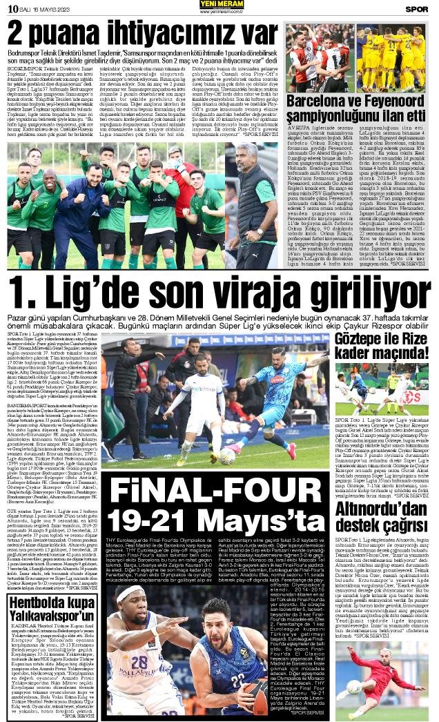 16 Mayıs 2023 Yeni Meram Gazetesi
