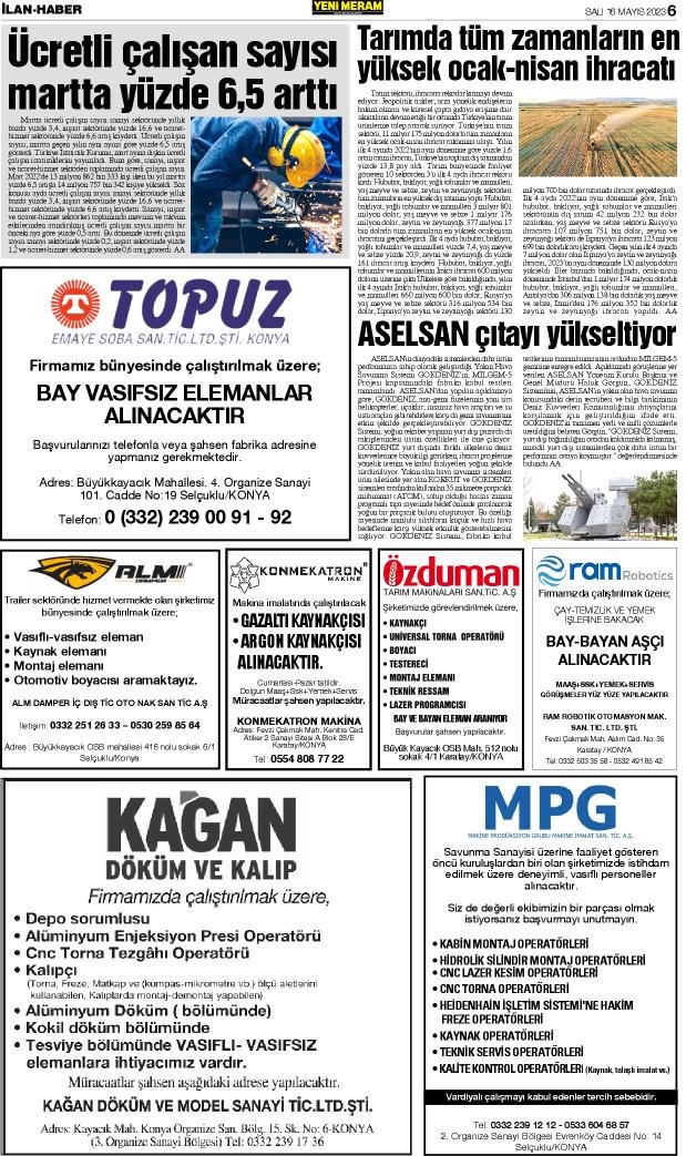 16 Mayıs 2023 Yeni Meram Gazetesi
