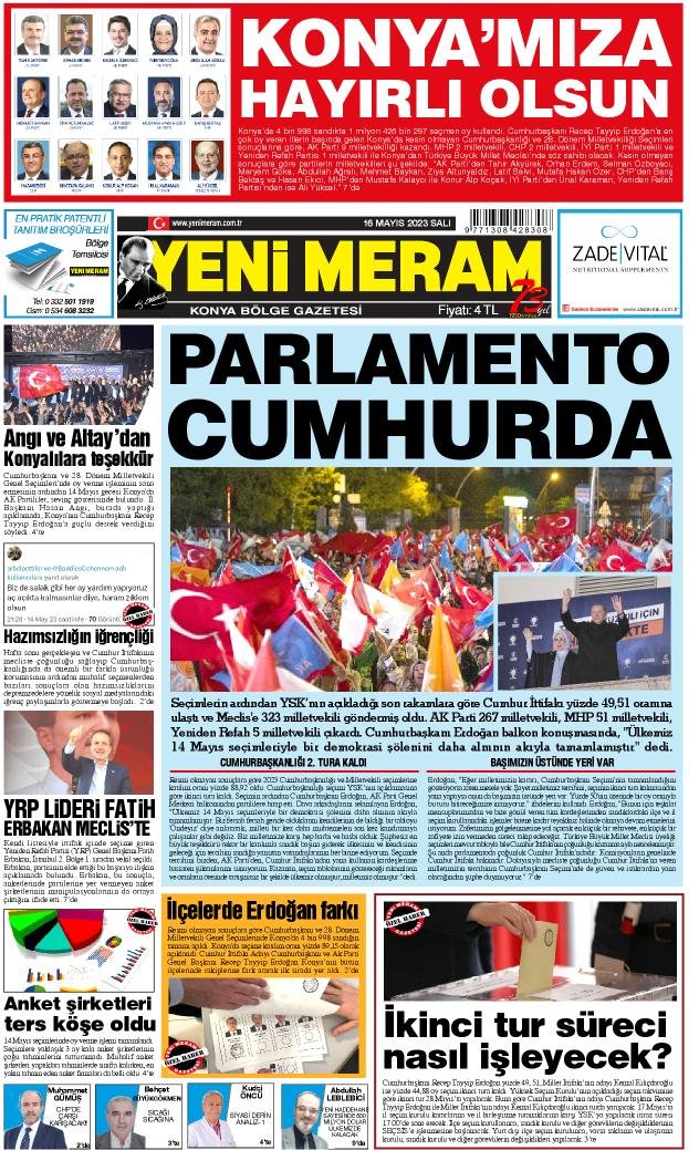 16 Mayıs 2023 Yeni Meram Gazetesi
